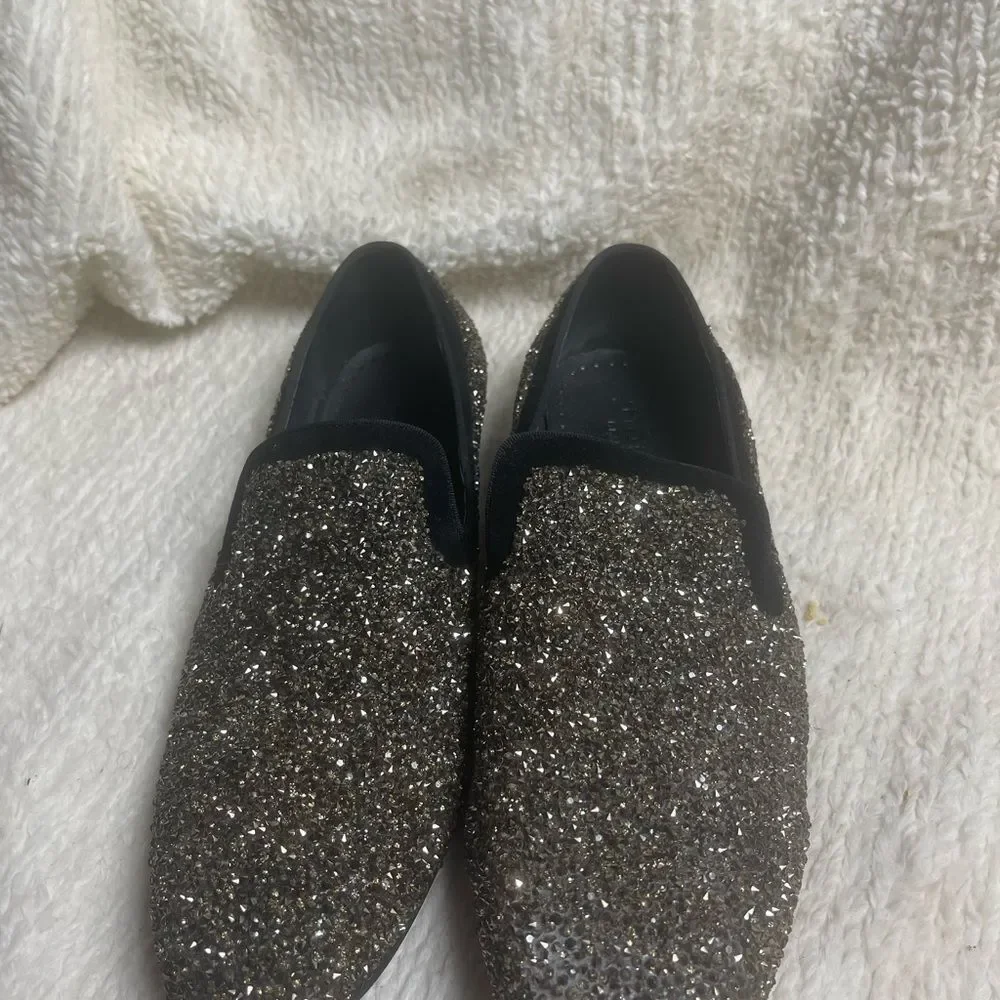 Moretti Black lane is leather black Men's Glitter Loafers suede trims SZ11.5